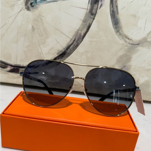 TORY BURCH blue/gold aviator sunglasses ❤️ - Picture 6 of 16